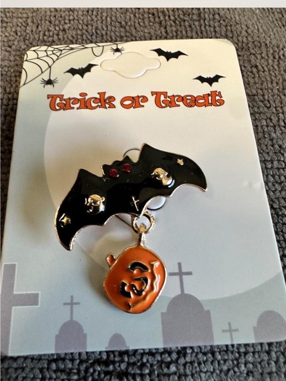 Bat and pumpkin brooch